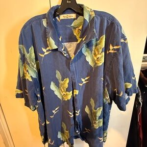 Tommy Bahama Blue and Green Leaf Print Men's Shirt
